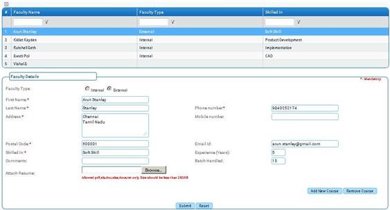 Faculty Management Module Example Faculty