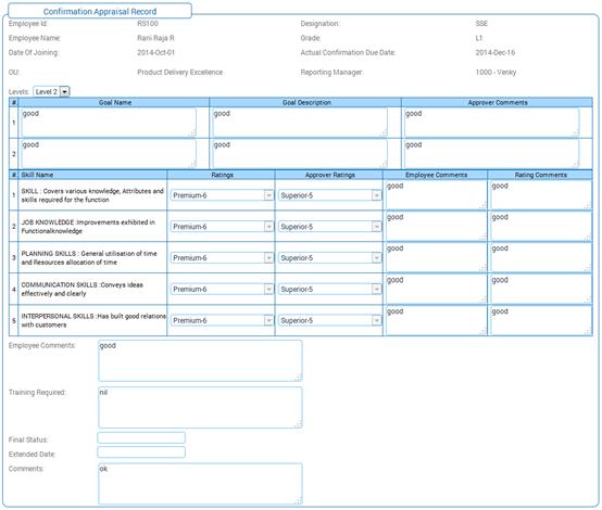 Confirmation Appraisal Record